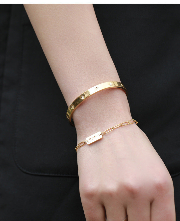 Miraaya Titanium Steel Plated 18K Gold Star Bracelet