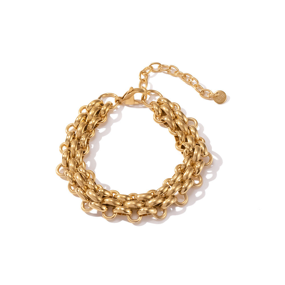 Miraaya Titanium Steel 18K Gold Geometric Chain Women's Bracelet