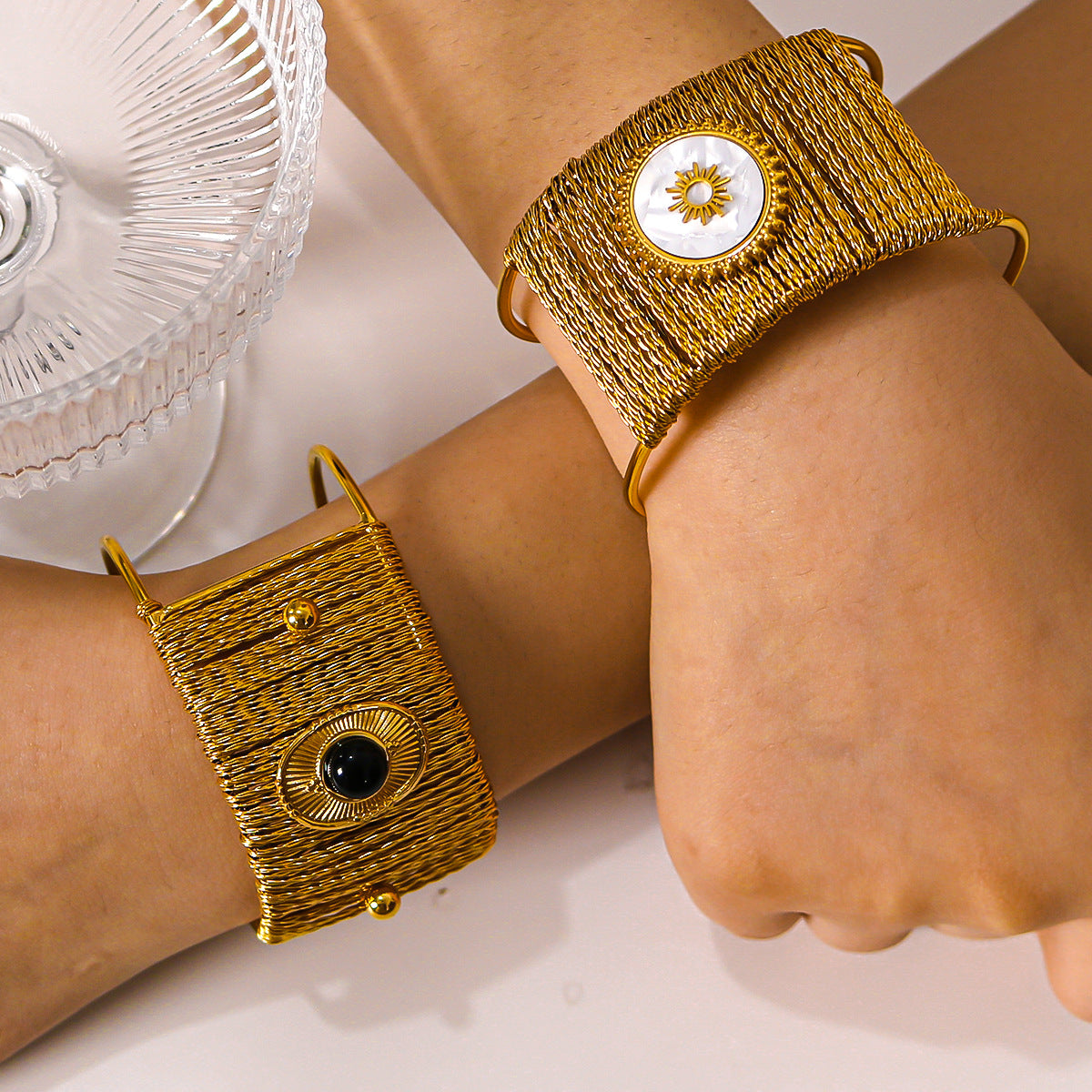Miraaya Light Luxury Wide Bracelet Plated 18K Gold Titanium Steel Bracelet