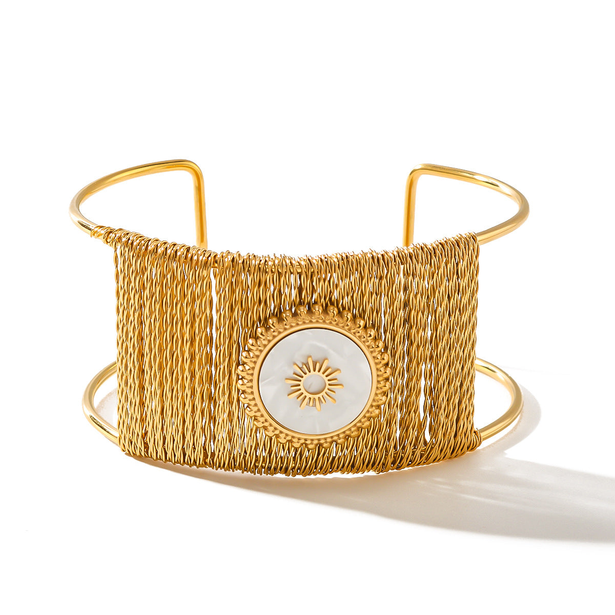 Miraaya Light Luxury Wide Bracelet Plated 18K Gold Titanium Steel Bracelet