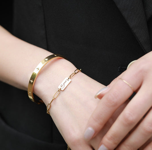 Miraaya Titanium Steel Plated 18K Gold Star Bracelet