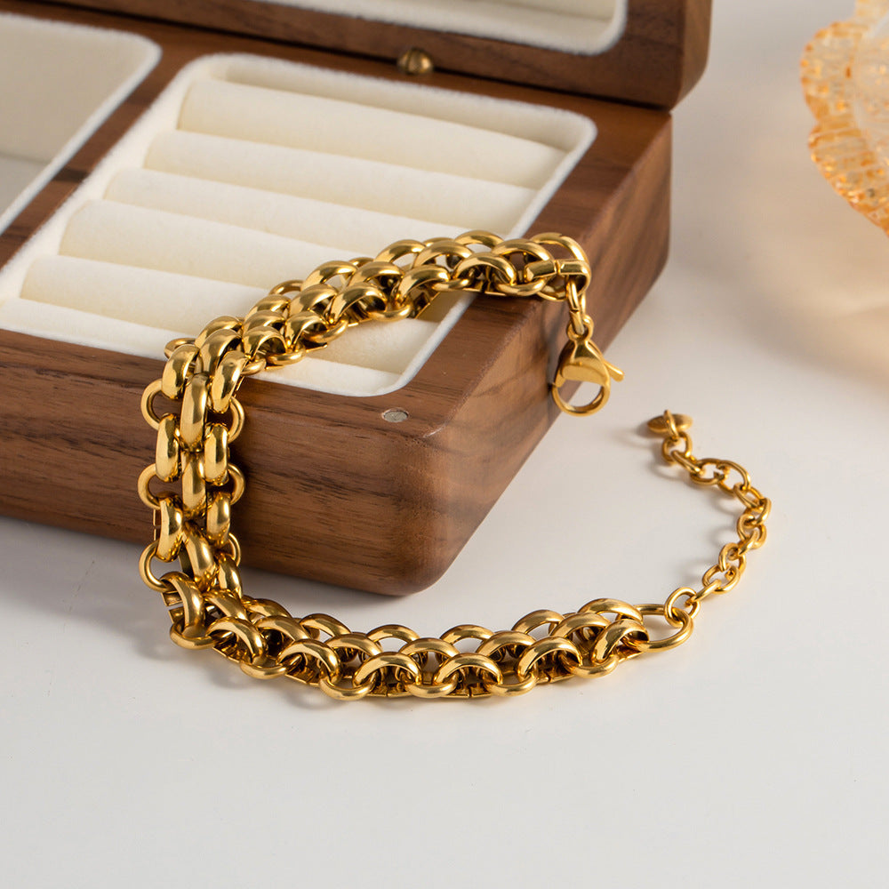 Miraaya Titanium Steel 18K Gold Geometric Chain Women's Bracelet