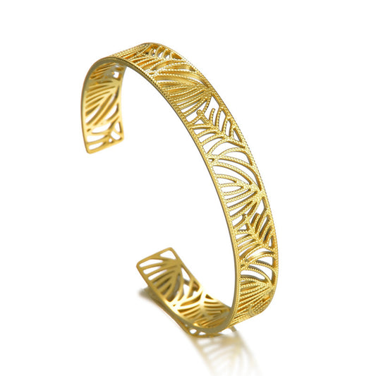 Miraaya Stainless Steel 18K Gold Leaf Hollow Open Bracelet