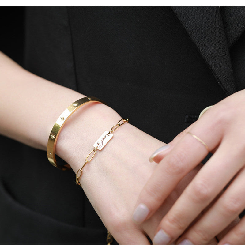 Miraaya Titanium Steel Plated 18K Gold Star Bracelet