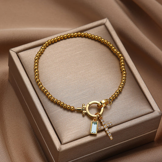 Miraaya Moon Stone Love Knot Plated 18K Gold Bracelet