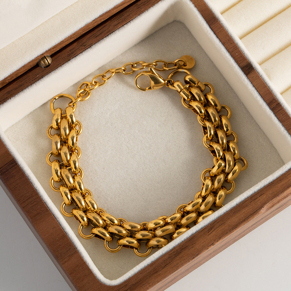 Miraaya Titanium Steel 18K Gold Geometric Chain Women's Bracelet
