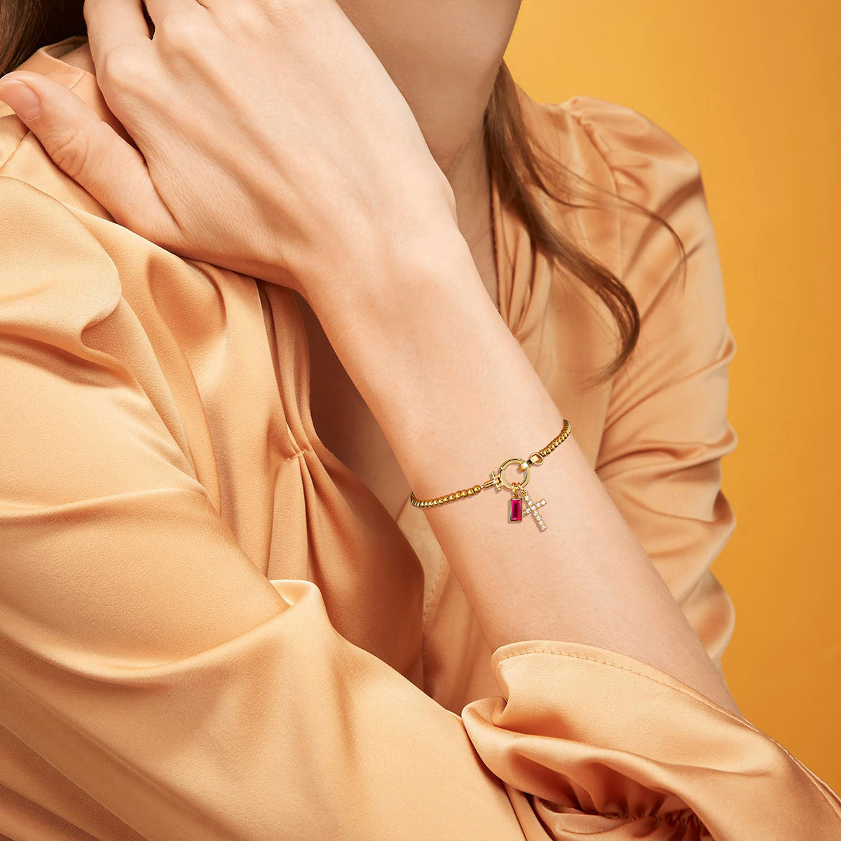 Miraaya Moon Stone Love Knot Plated 18K Gold Bracelet