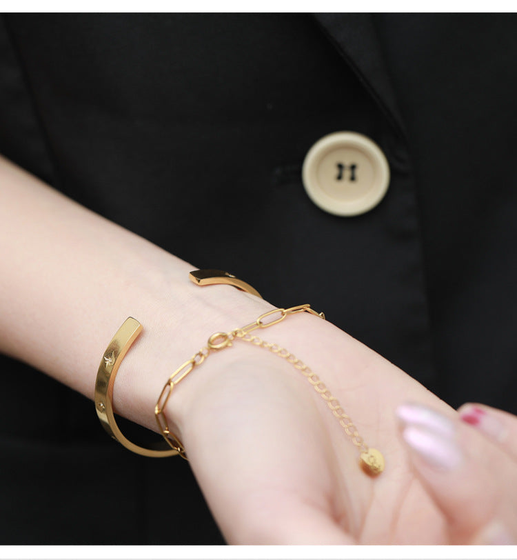 Miraaya Titanium Steel Plated 18K Gold Star Bracelet