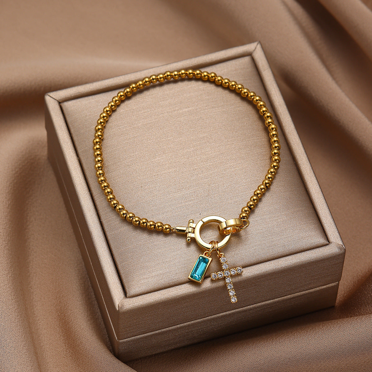 Miraaya Moon Stone Love Knot Plated 18K Gold Bracelet