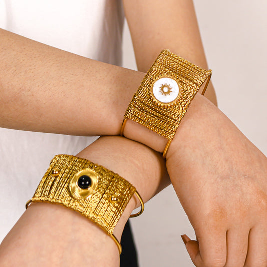 Miraaya  Light Luxury Wide Bracelet Plated 18K Gold Titanium Steel Bracelet