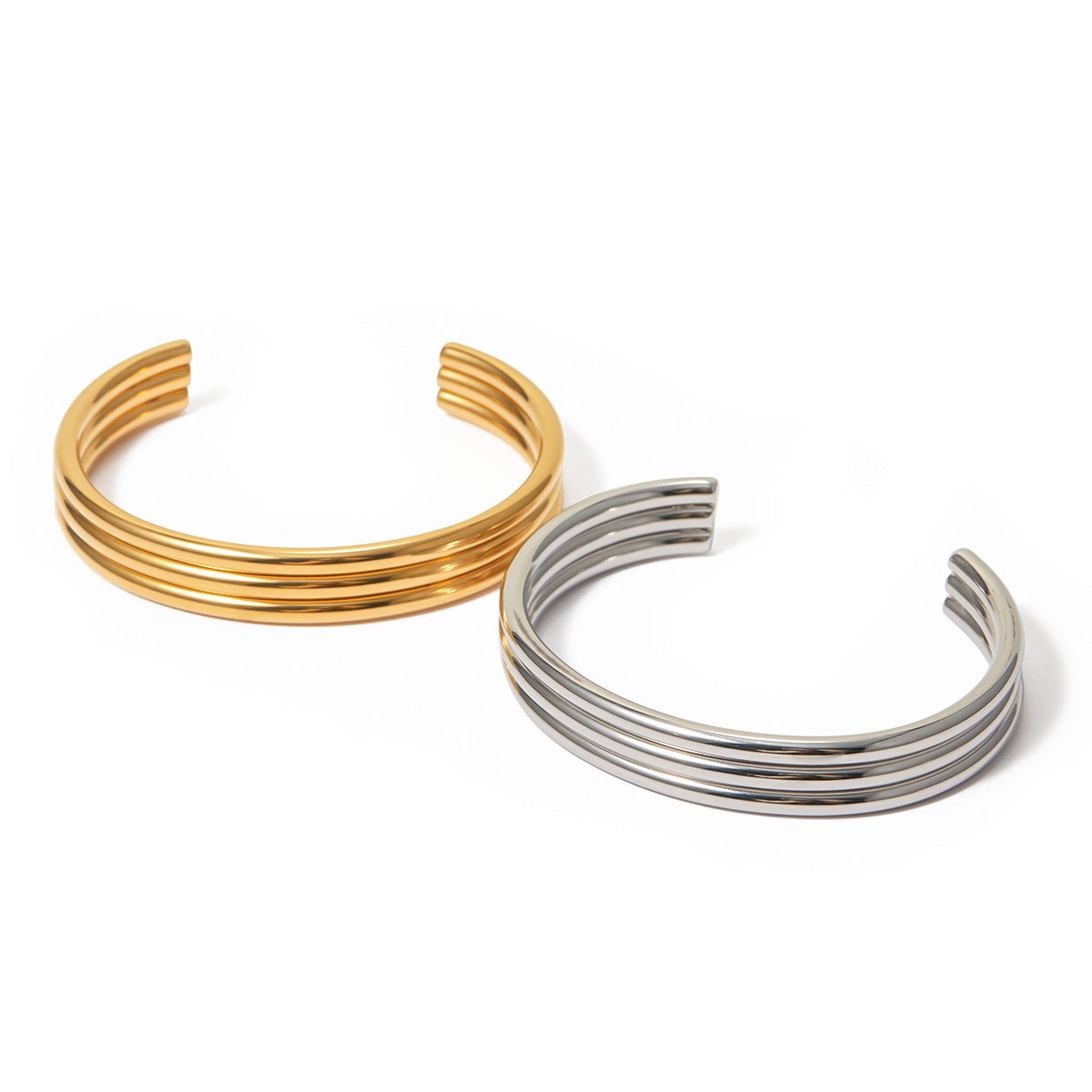 Miraaya Titanium Steel 18k Gold Triple Ribbed Bracelet