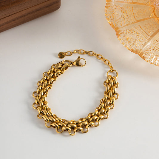 Miraaya Titanium Steel 18K Gold Geometric Chain Women's Bracelet
